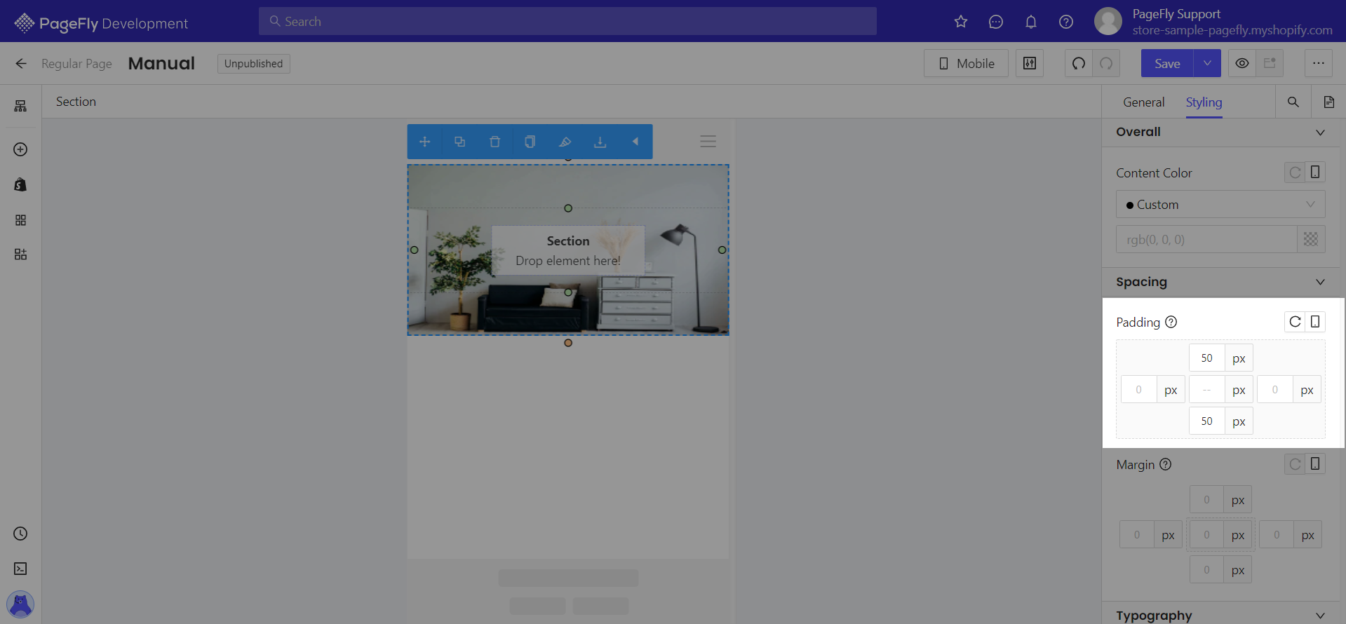 use parallax effect in a section