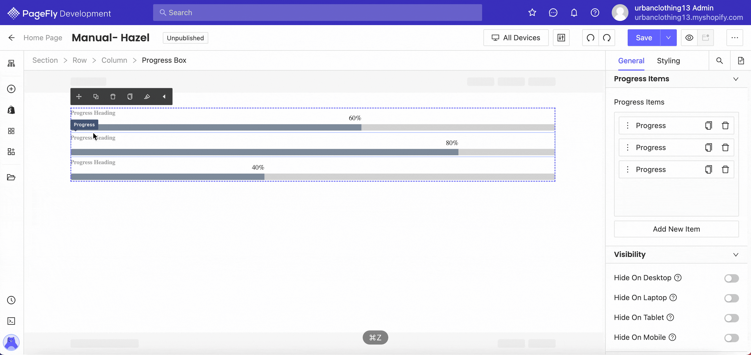 progress element pagefly