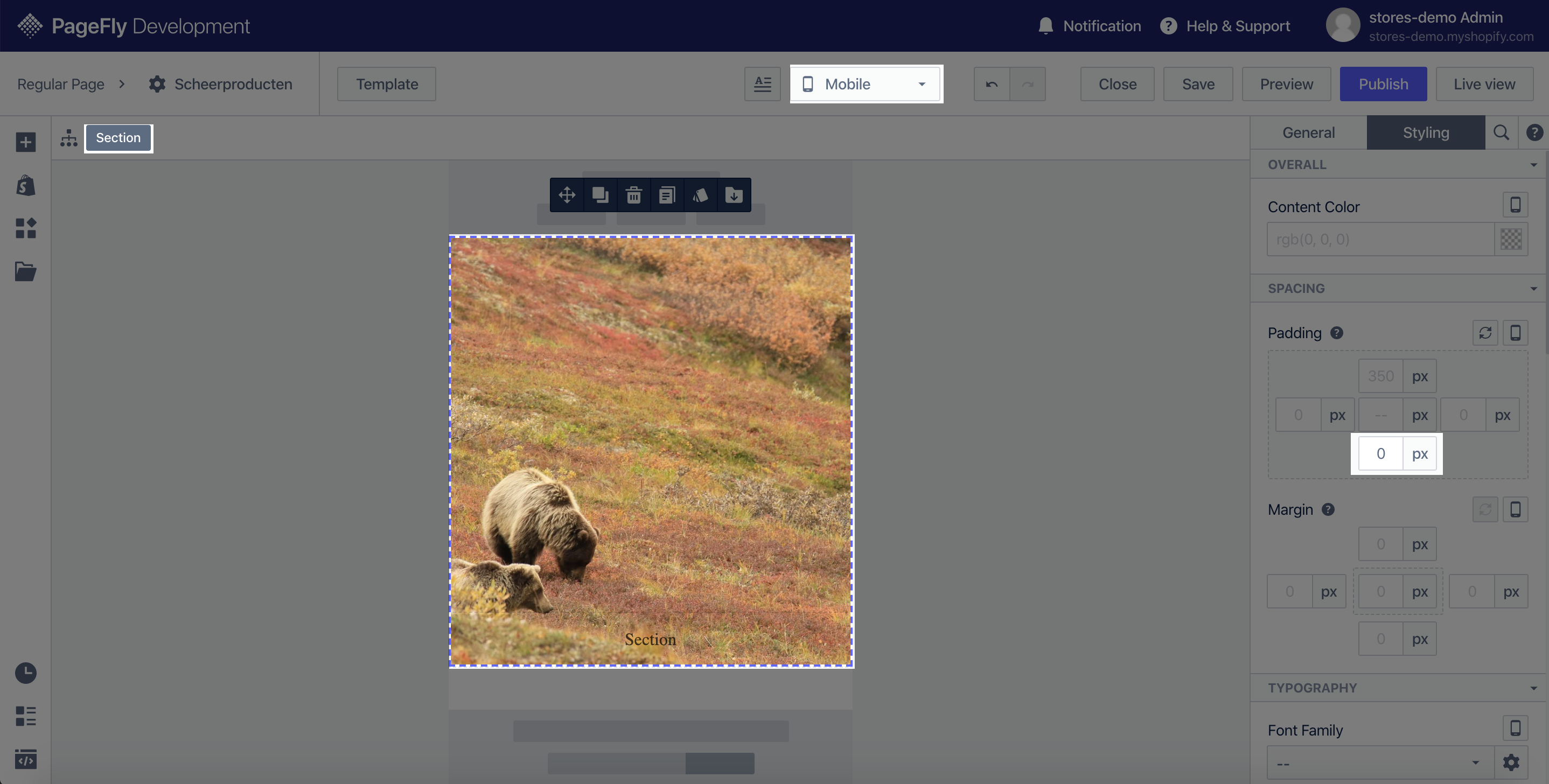 create a full-width section with PageFly