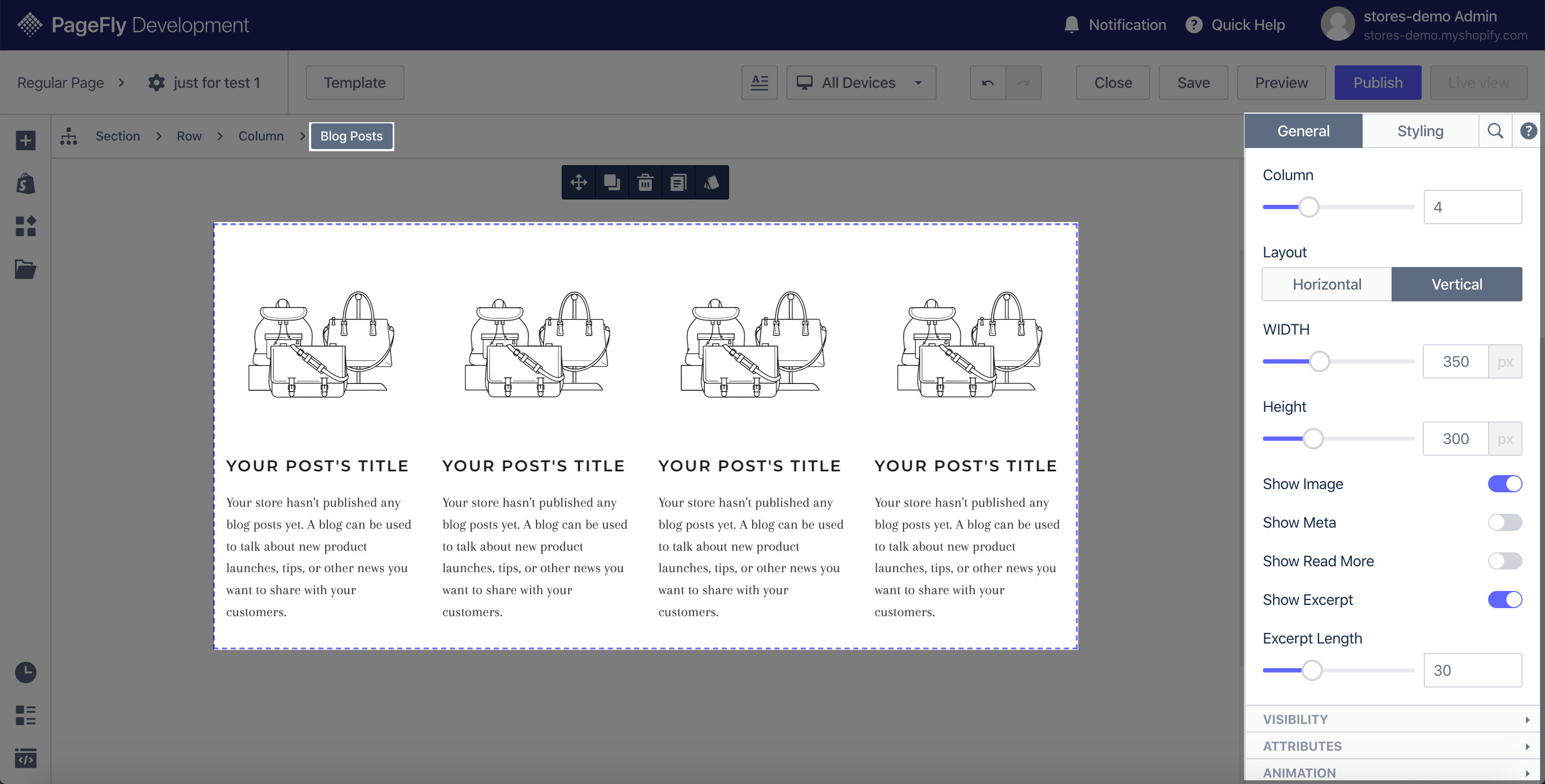 Blog Posts element configuration
