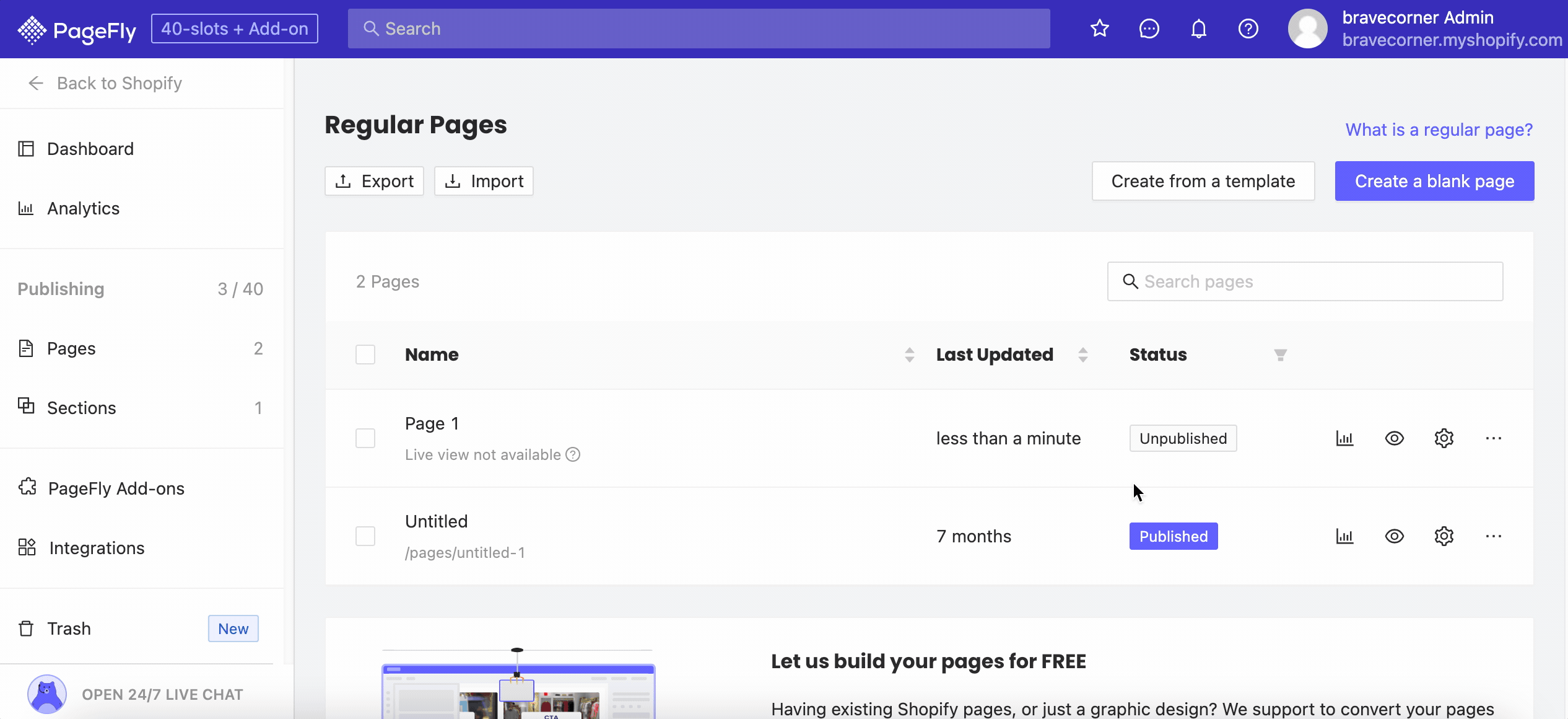 pagefly export page
