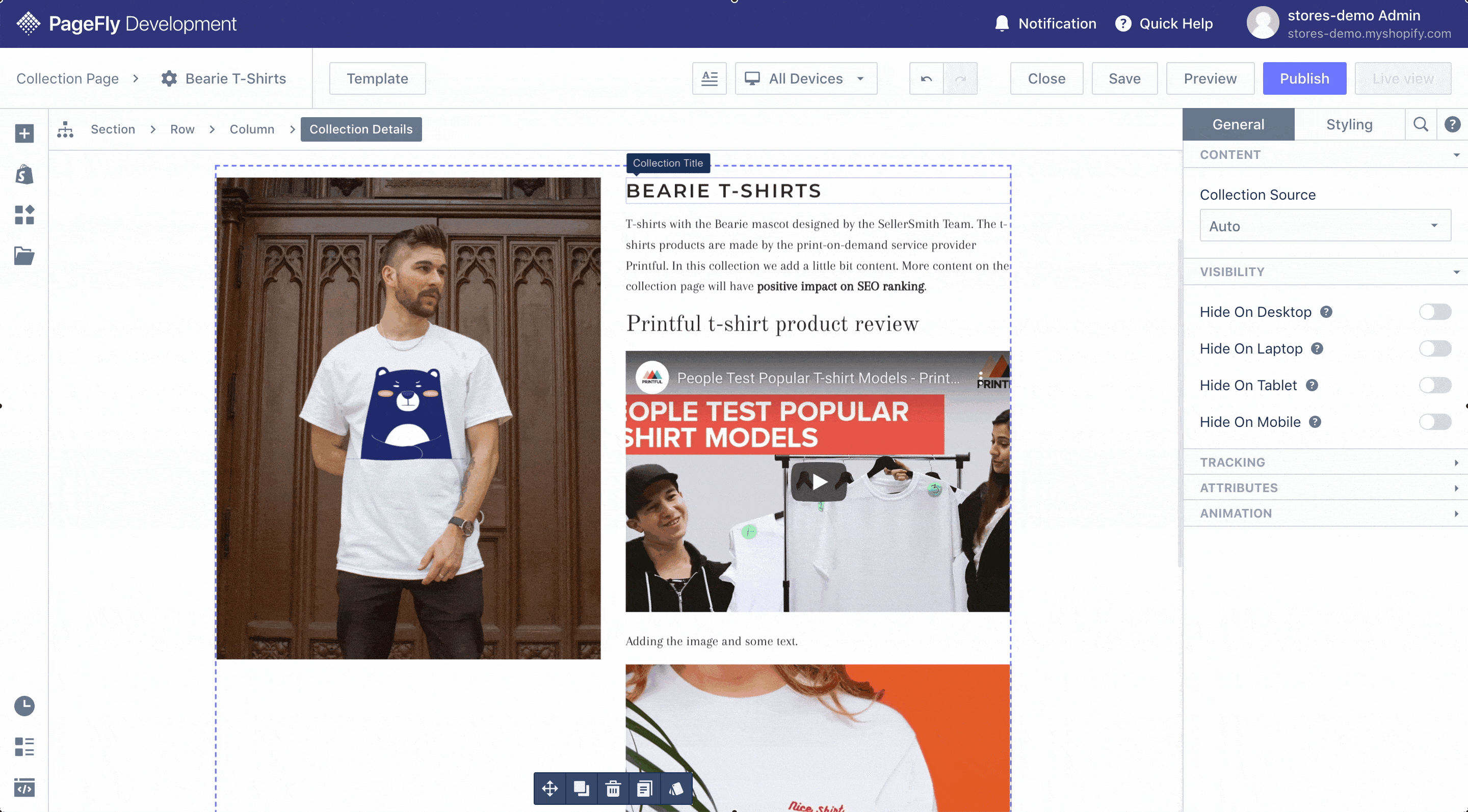 shopify elements collection details