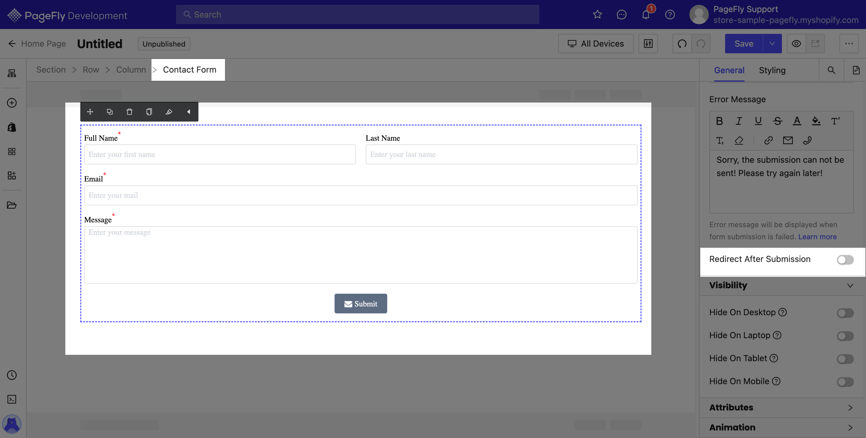 contact form button 