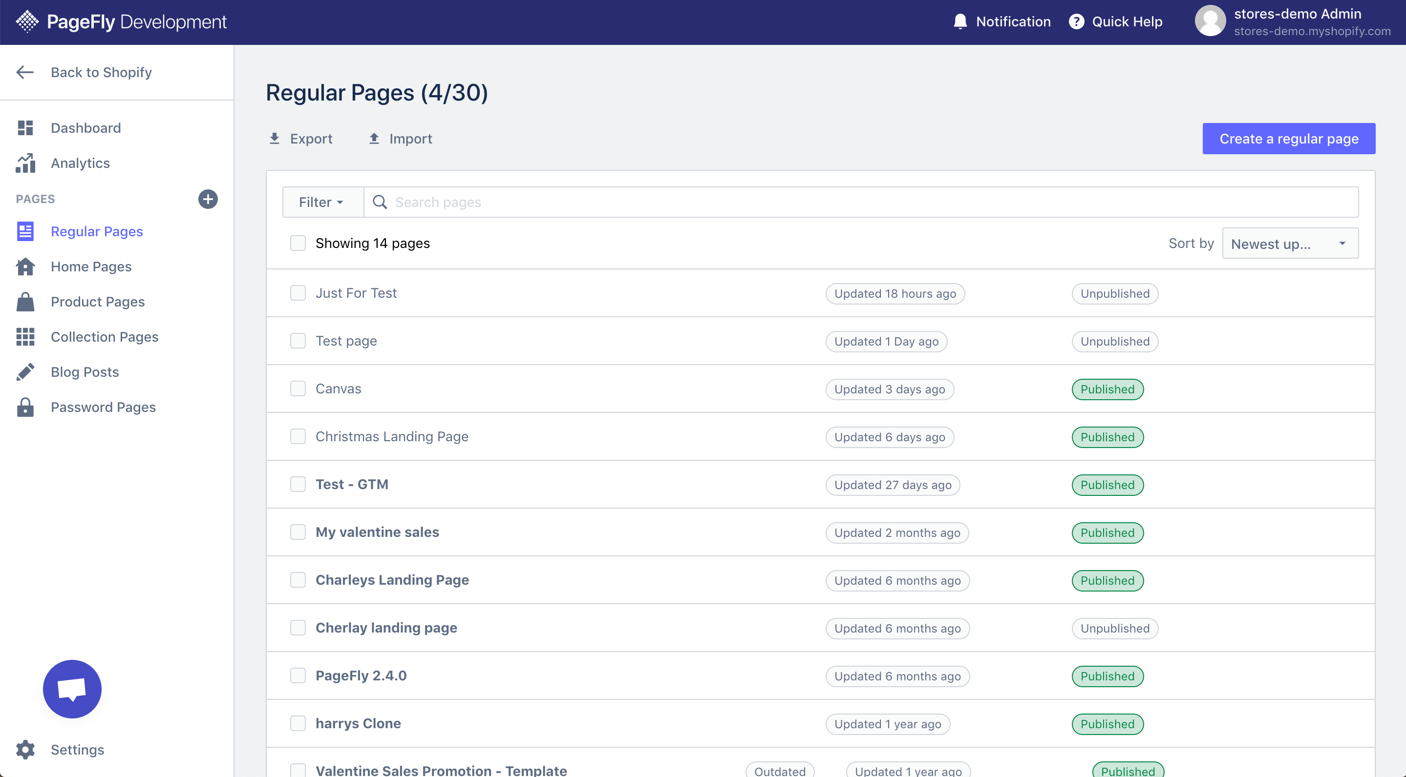 PAGEFLY page list