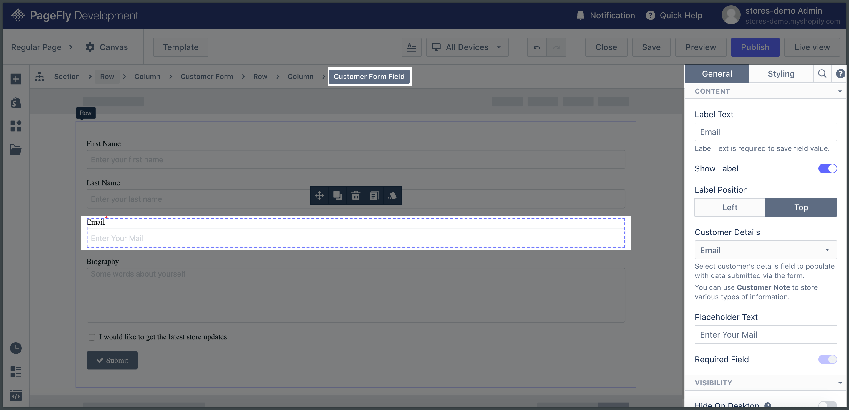 customer form field element