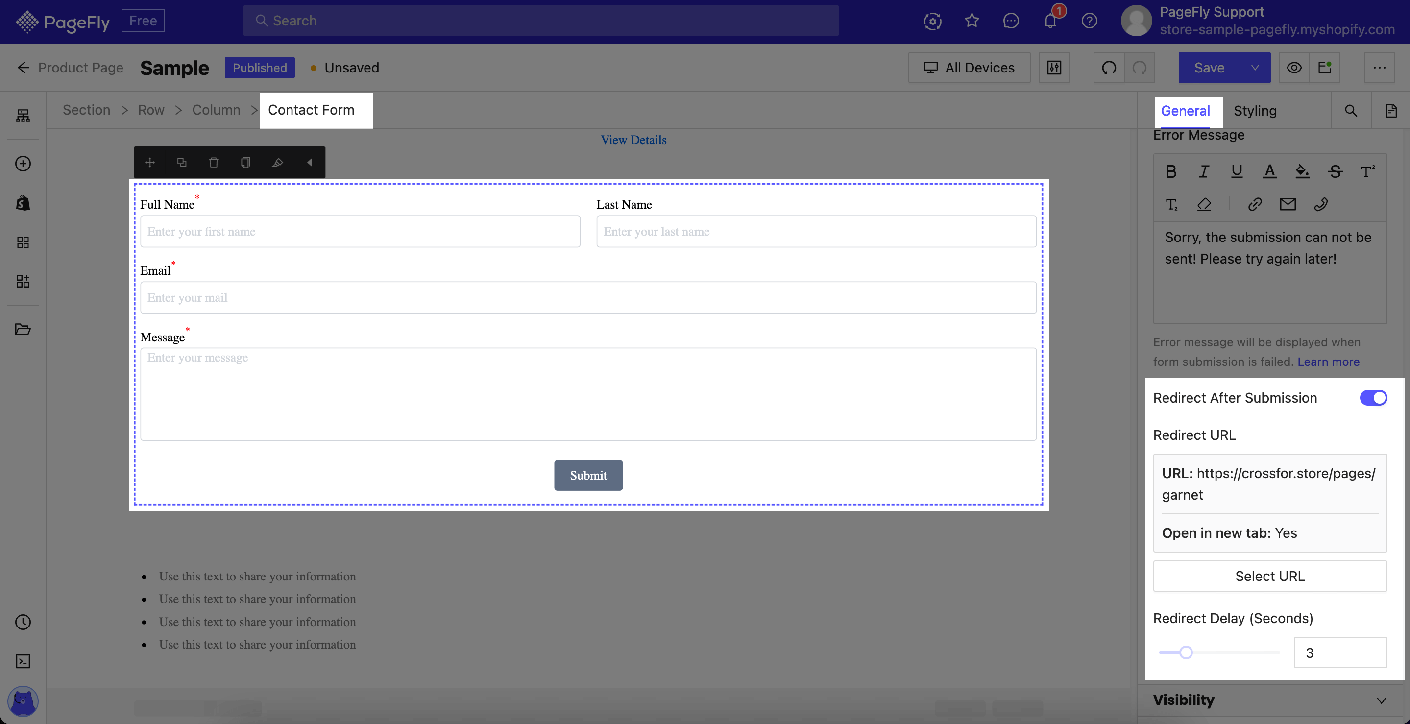 shopify contact form