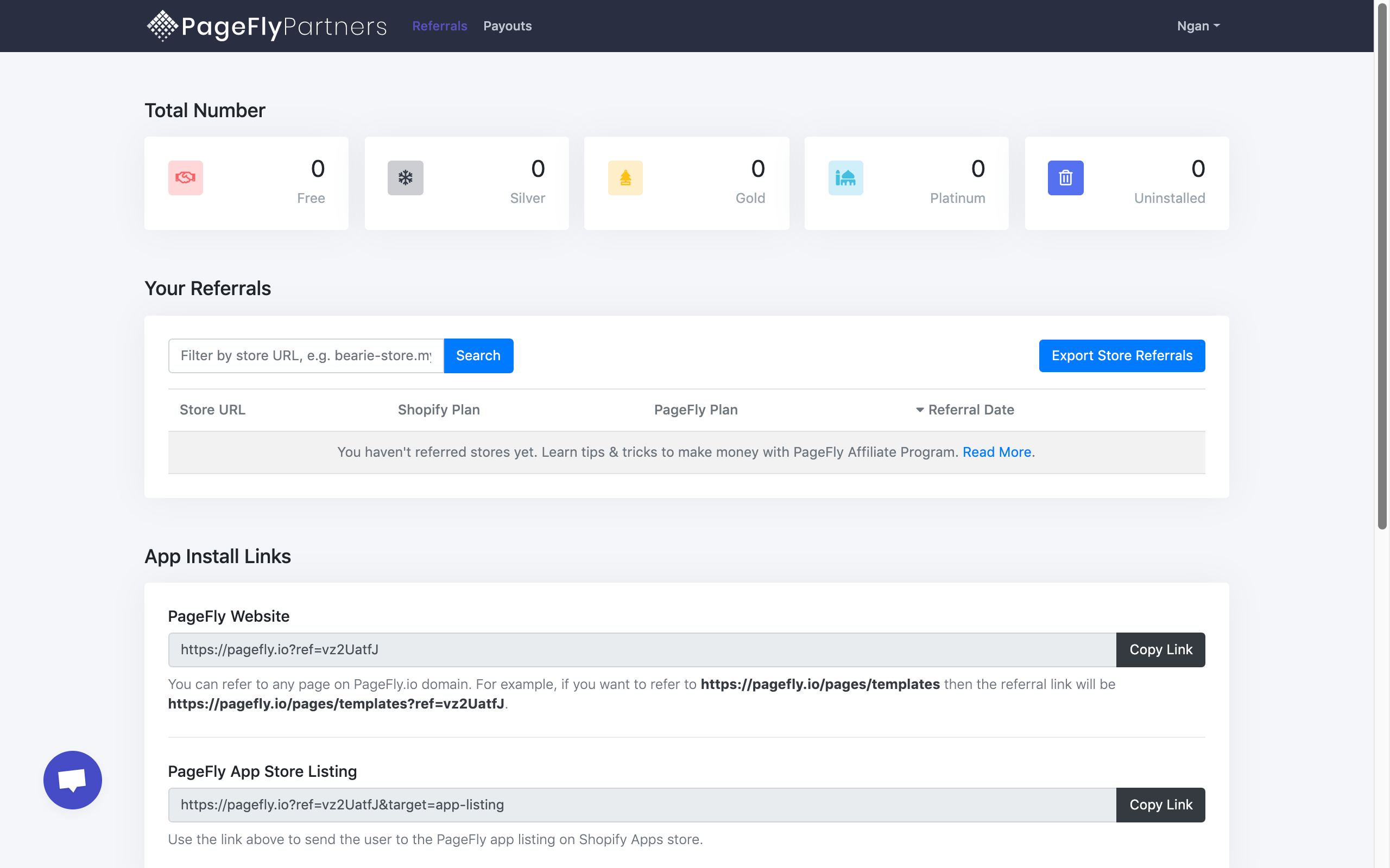 PageFly Affiliate Partner's Dashboard