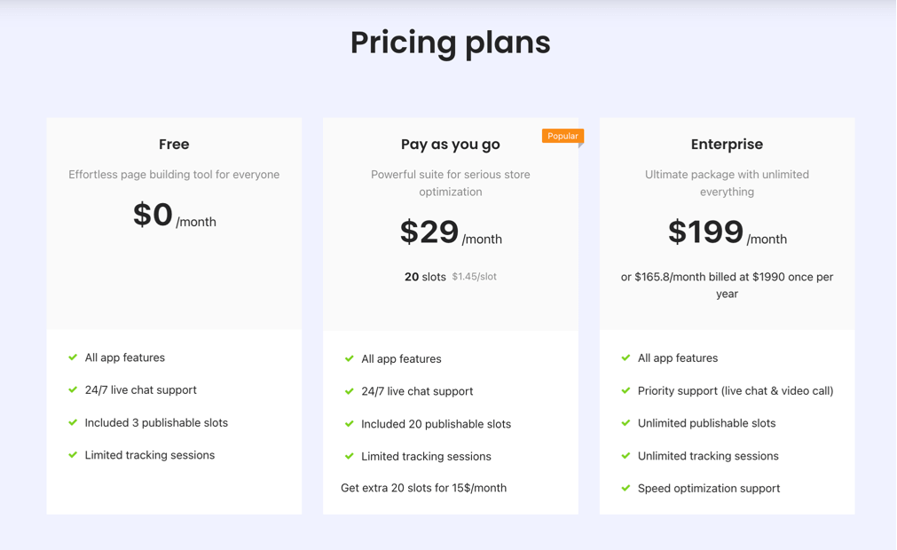 pagefly pricing plan