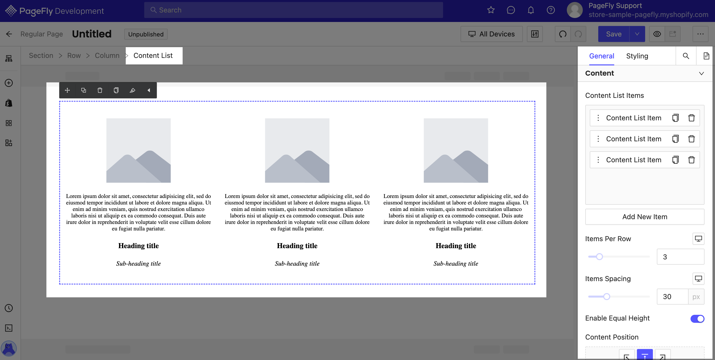 Content List element - PageFly Manual