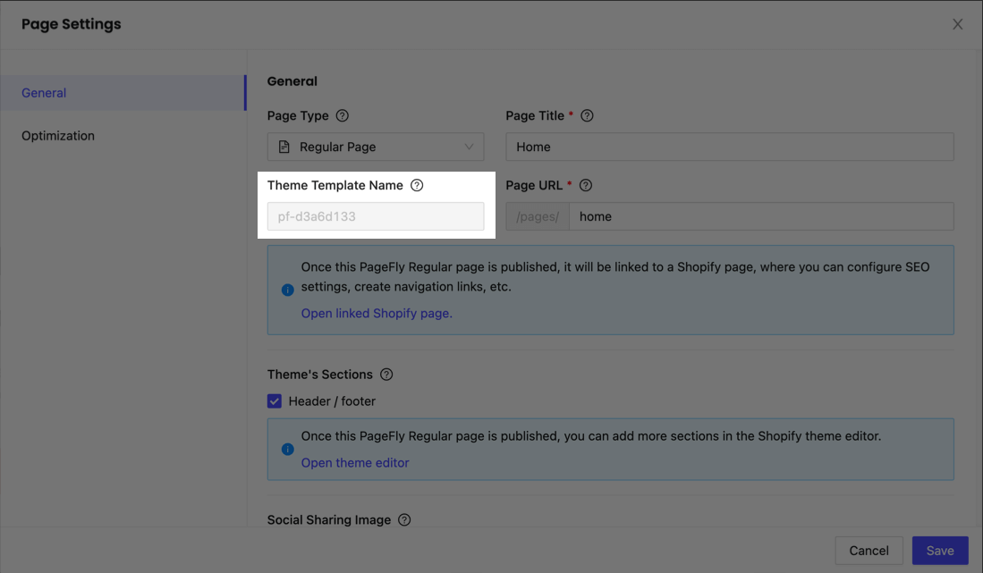 theme template name pagefly