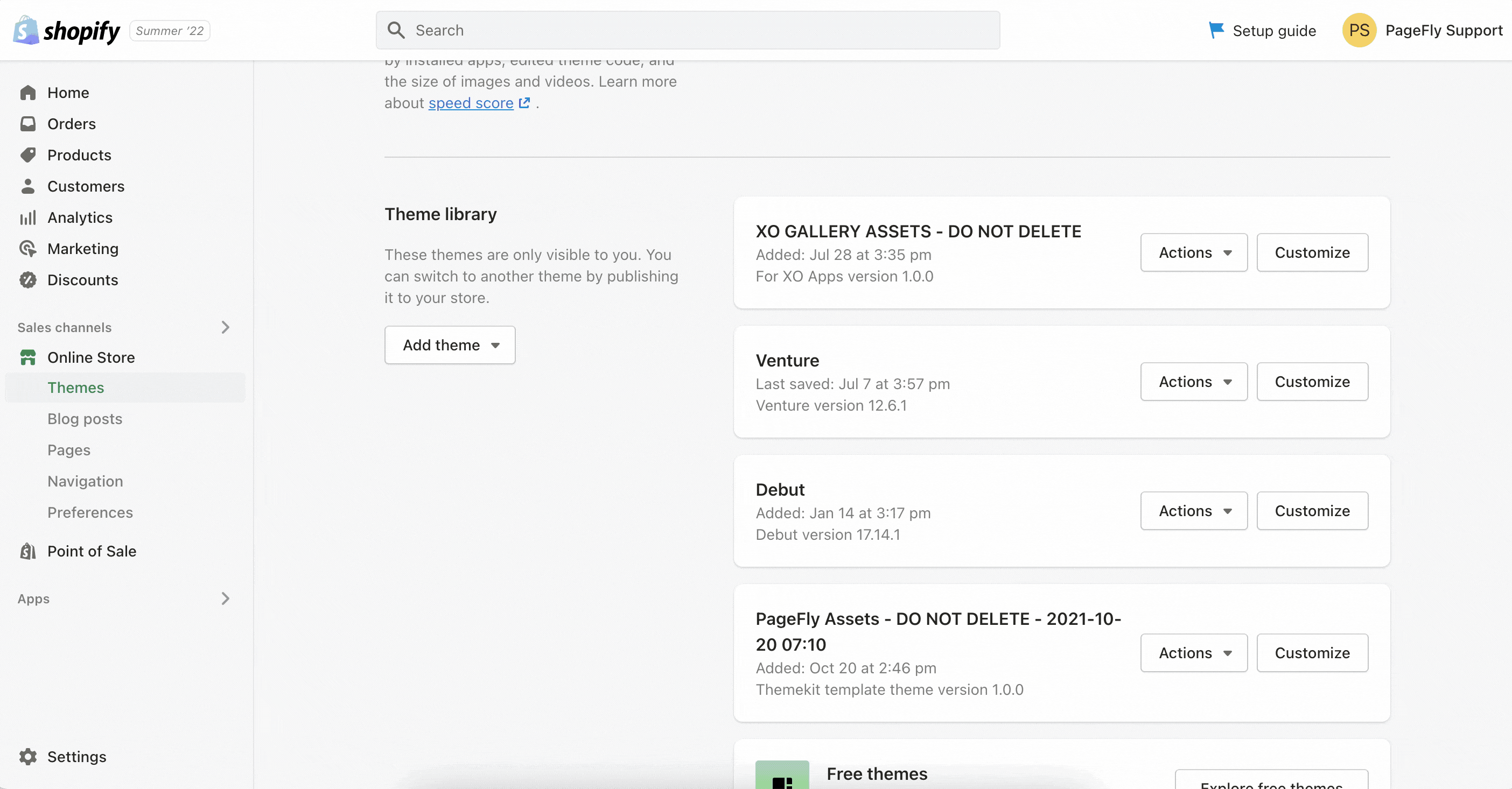 Switch theme process in PageFly